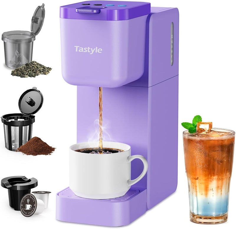 Tastyle Single Serve Coffee Maker for K Cup, Ground and Tea, Hot and Iced Coffee Machines with Bold Setting, 6 to 16 Oz Brew Sizes, Compact for Small Spaces, Purple (2.0 Version) - Image 1